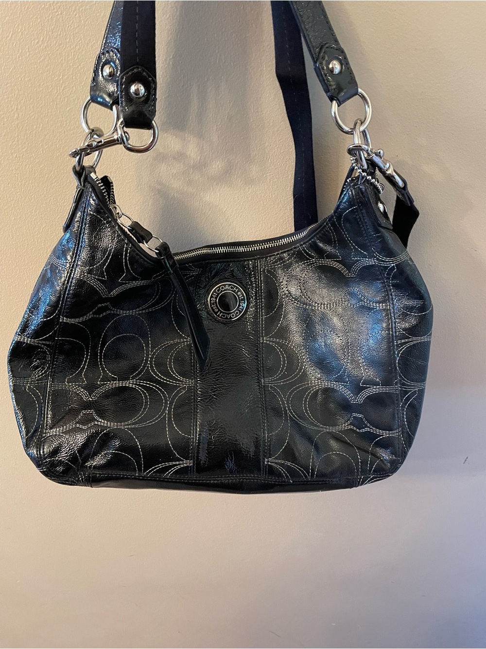 Coach Black Signature Leather Hobo Shoulder Bag